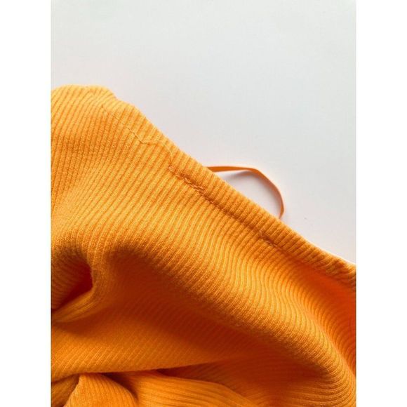 AVEC LES FILLES Orange Ribbed Knit Sweetheart Neckline Cheeky Bodysuit, Size S - Picture 8 of 13